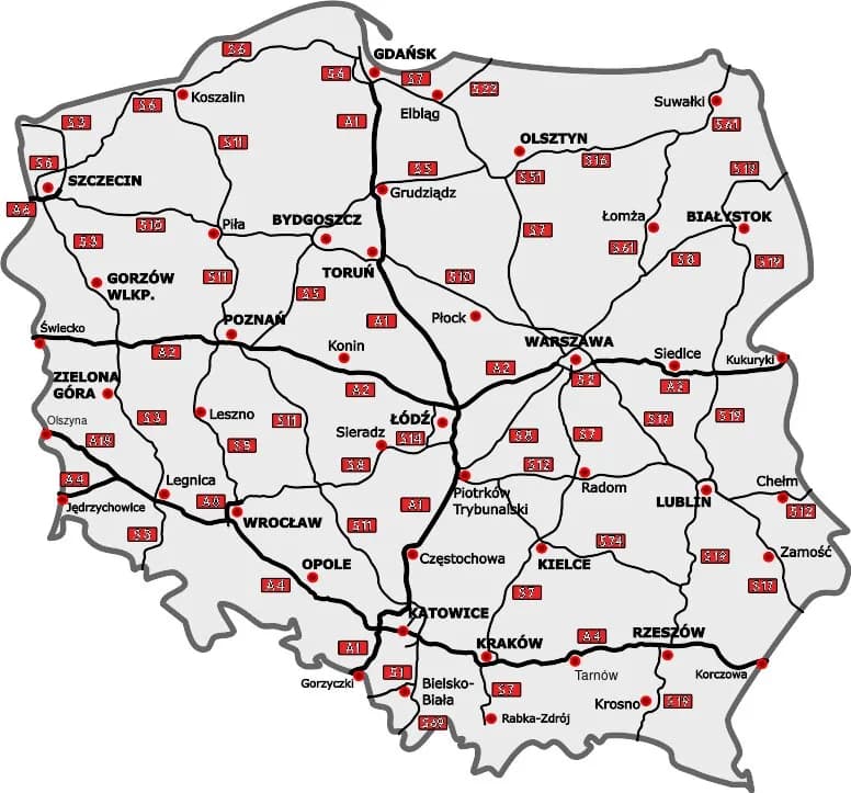 Płatne odcinki A2 - Mapa bramek poboru opłat